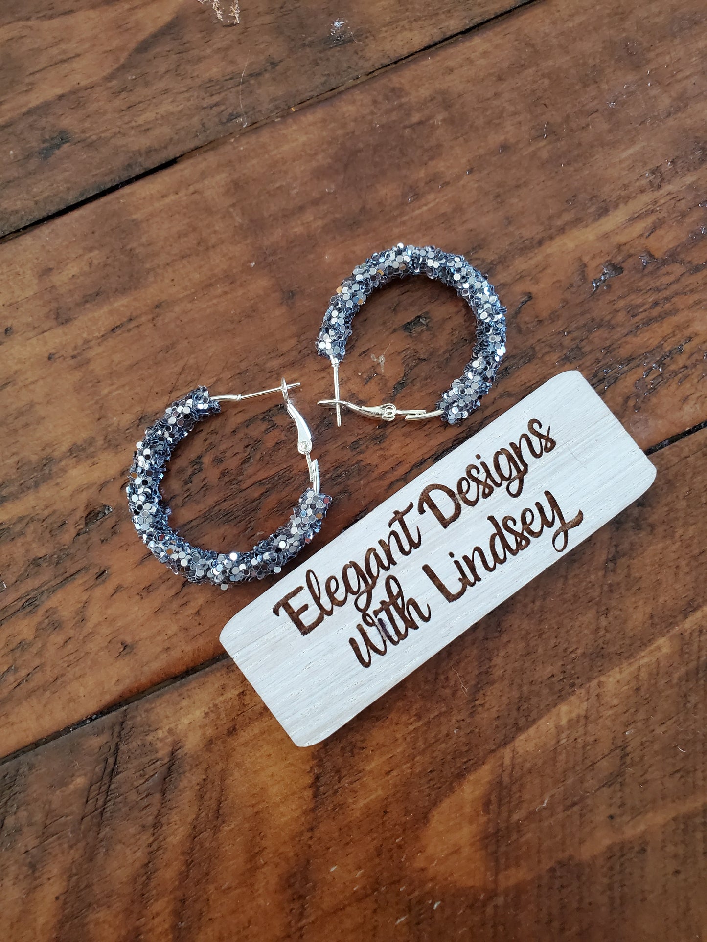 Charcoal gray Glitter Hoop earrings