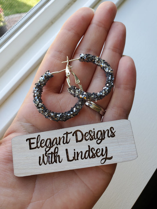 Charcoal gray Glitter Hoop earrings