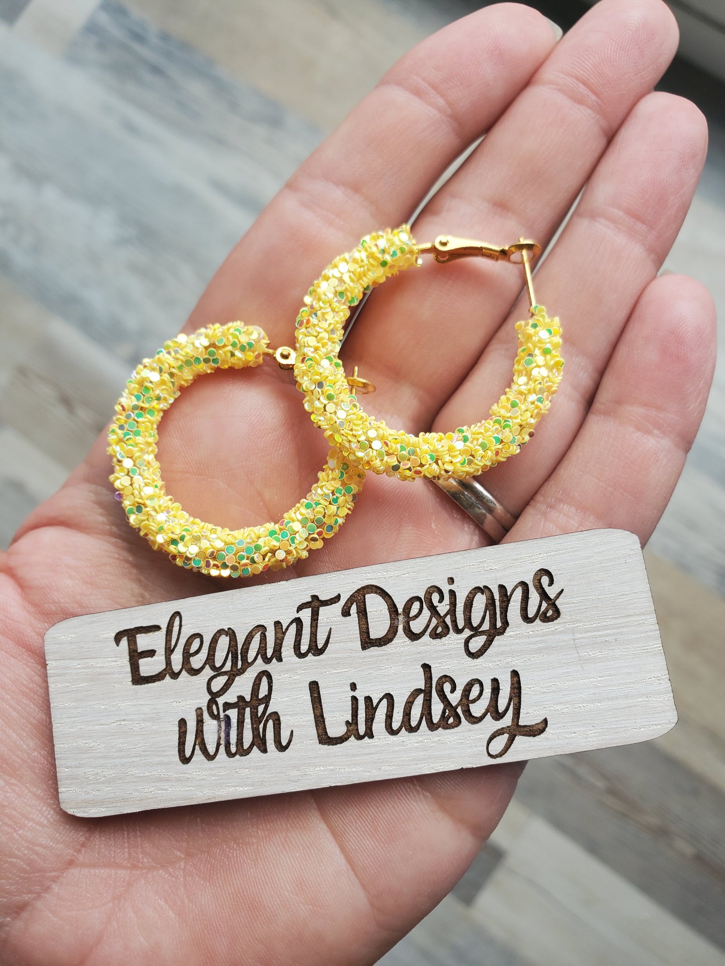 Yellow Glitter Hoop earrings