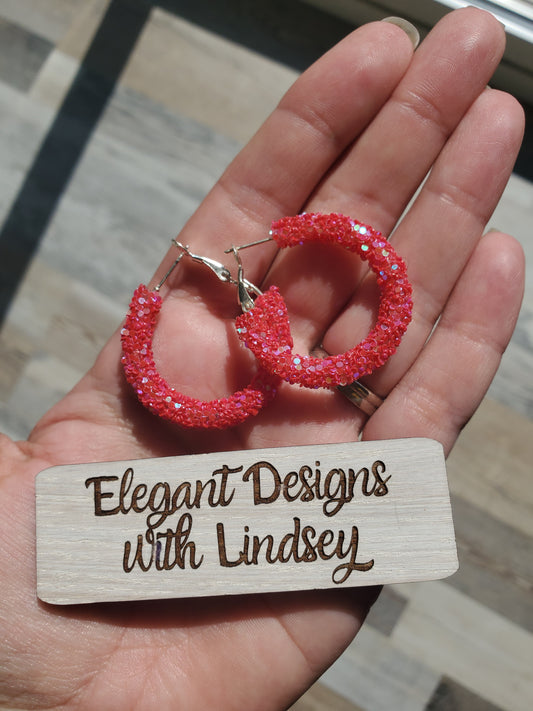 Hot Pink Glitter Hoop earrings