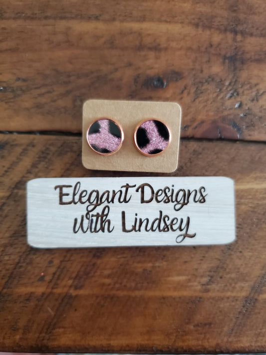 Pink glitter cheetah Stud Earrings