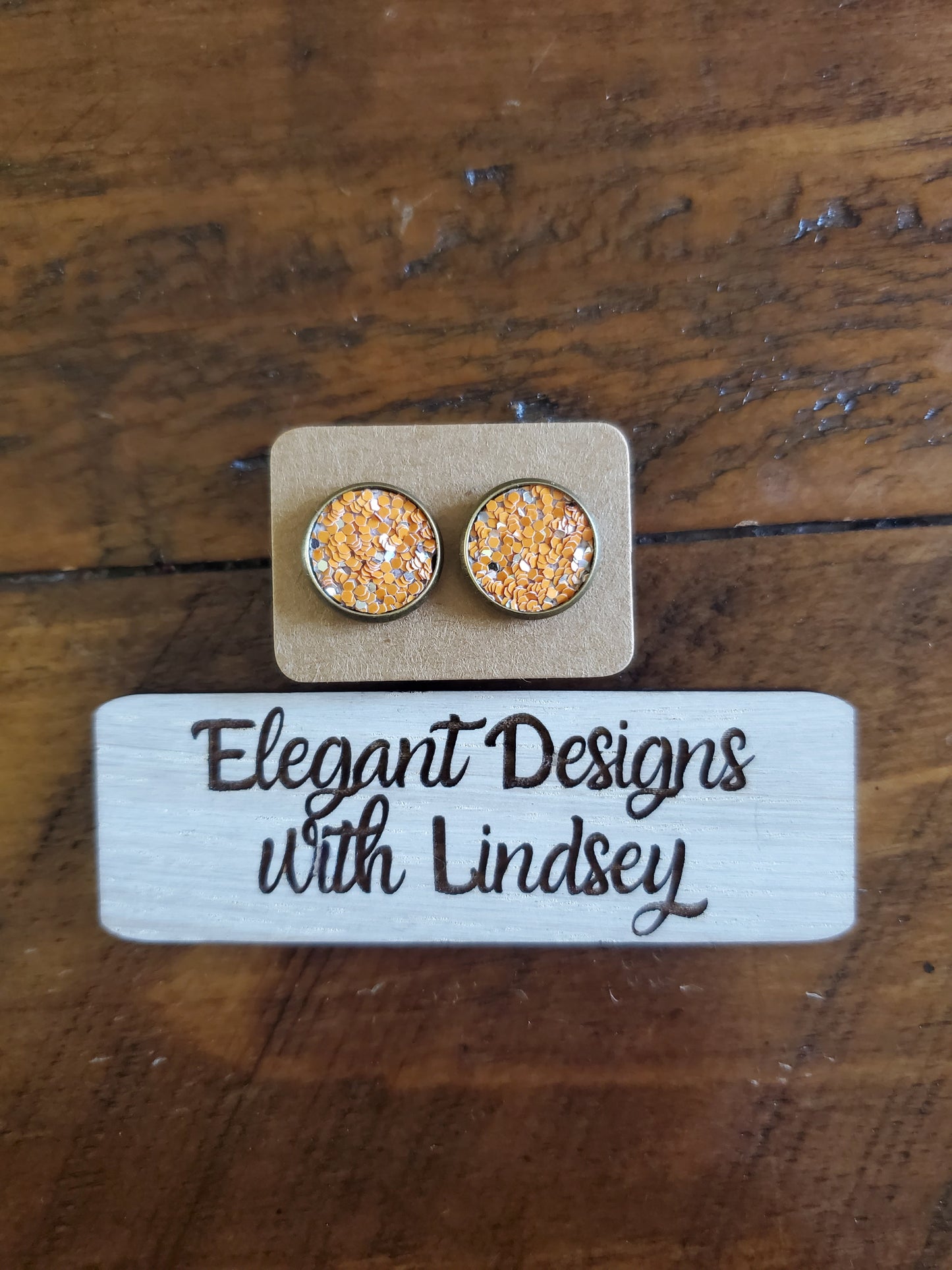 Pumpkin orange glitter Stud Earrings