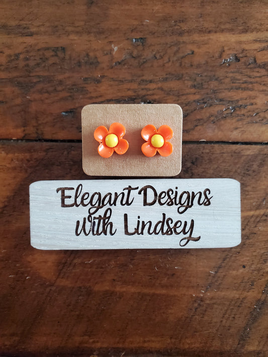 Children's orange flower Stud Earrings