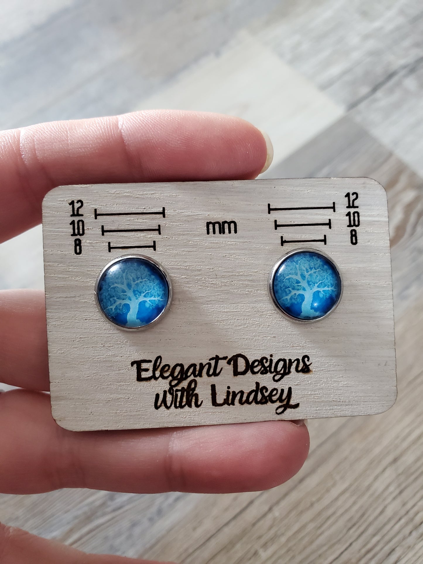 Glass Tree Stud Earrings (Blue tones)