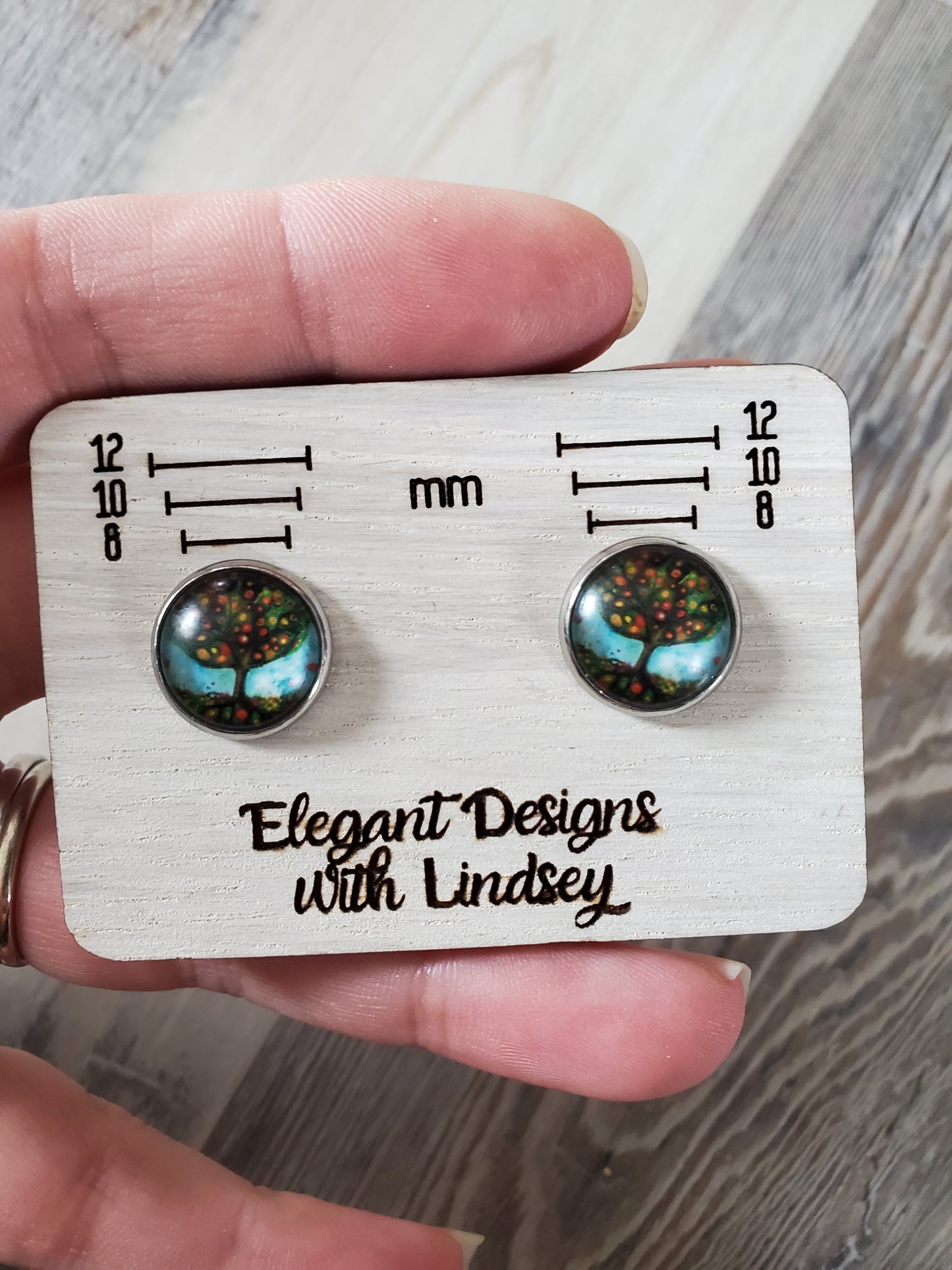 Glass Tree Stud Earrings (Blue tones)