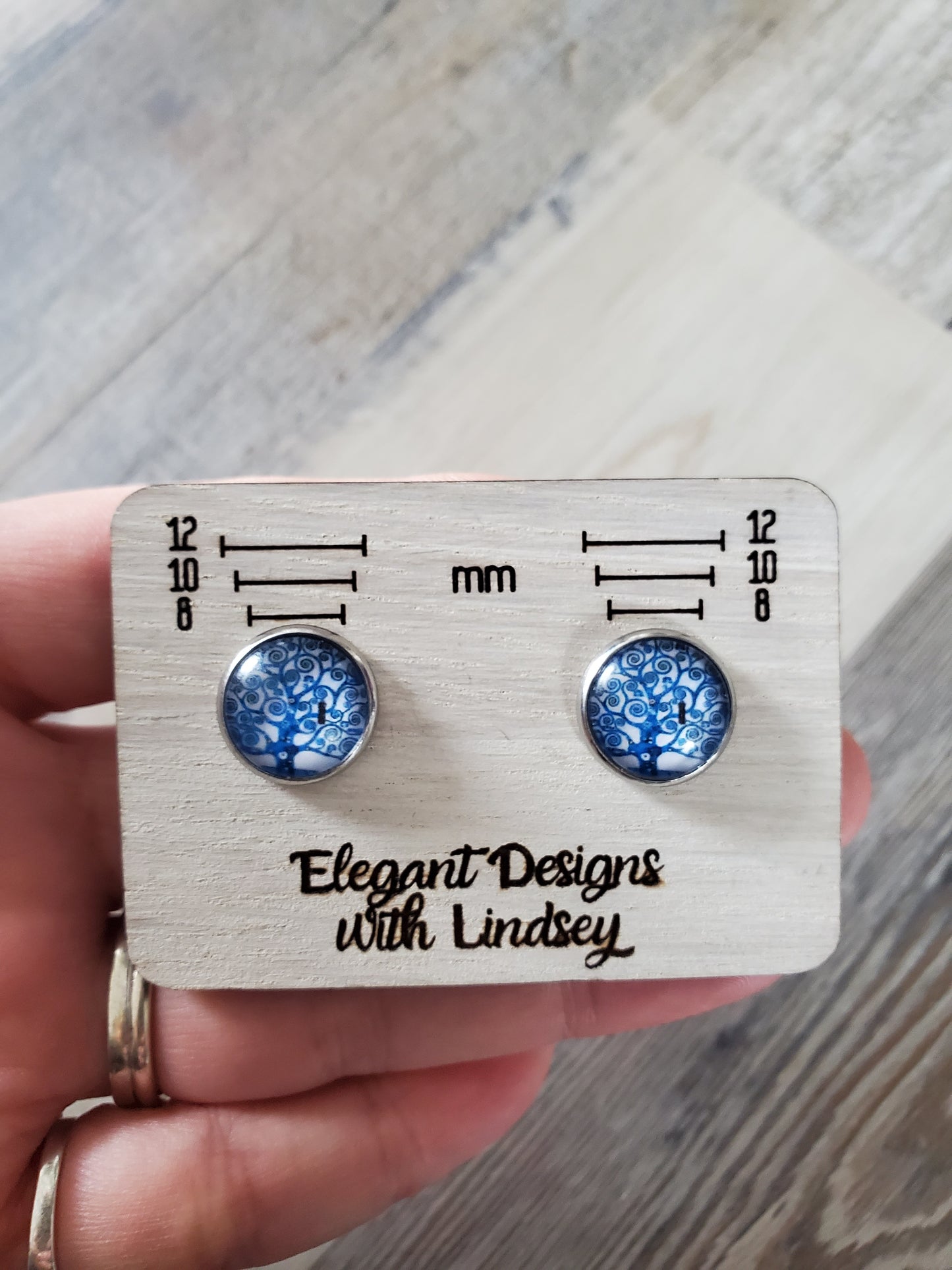 Glass Tree Stud Earrings (Blue tones)