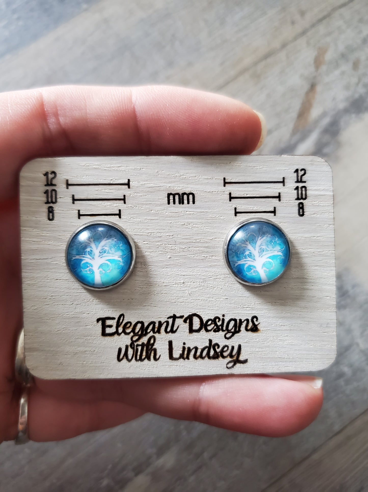 Glass Tree Stud Earrings (Blue tones)