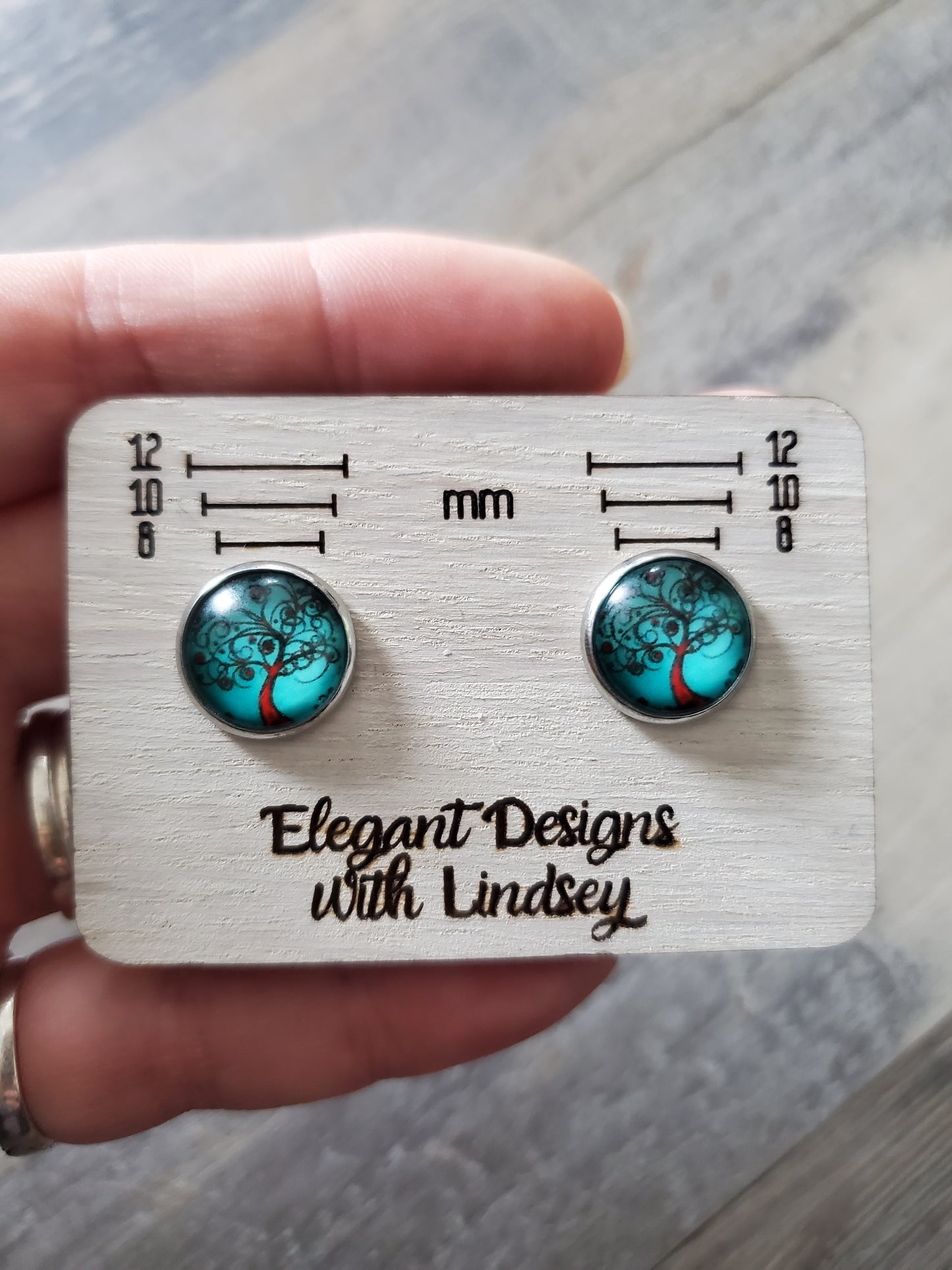 Glass Tree Stud Earrings (Blue tones)