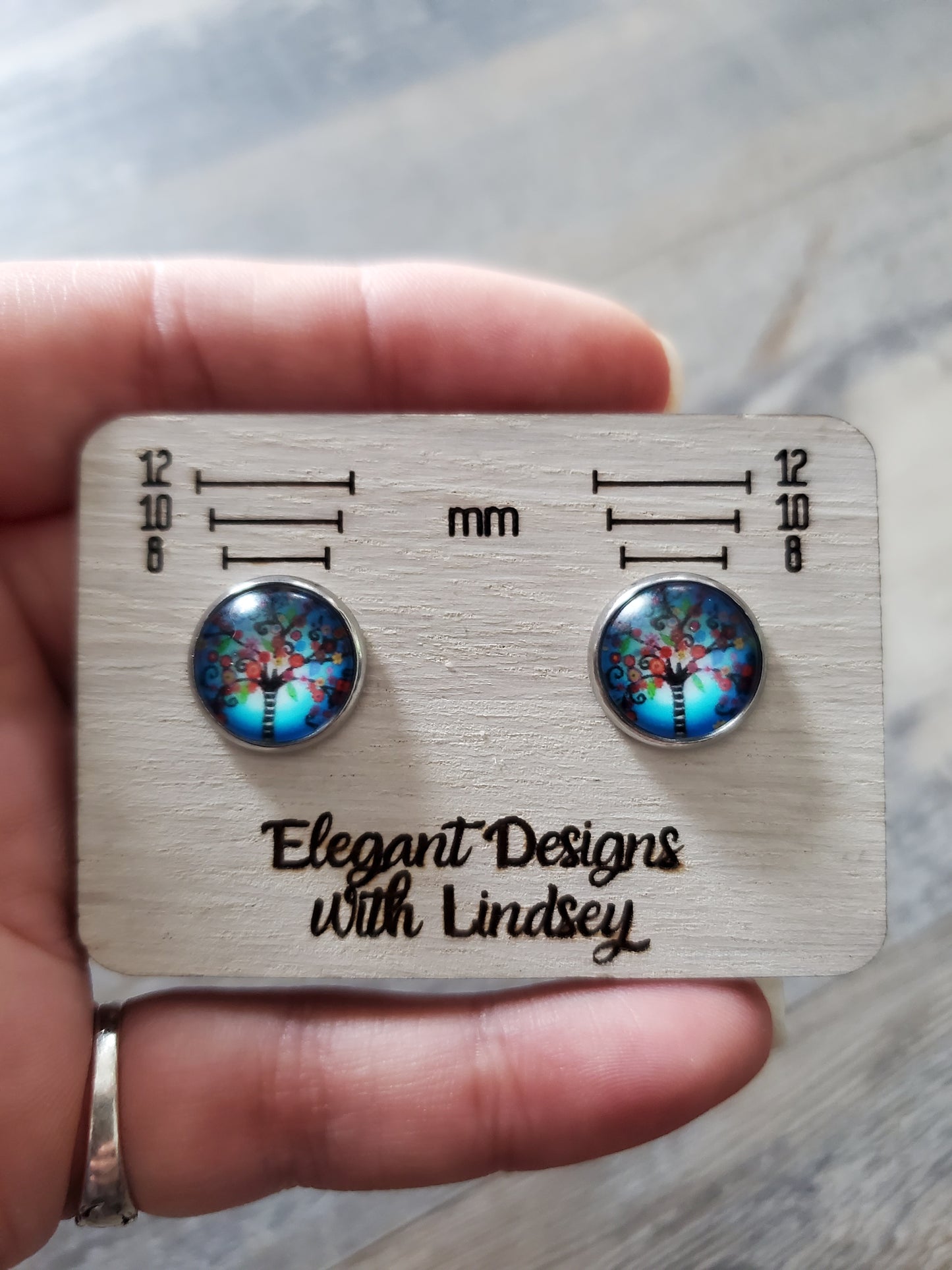 Glass Tree Stud Earrings (Blue tones)