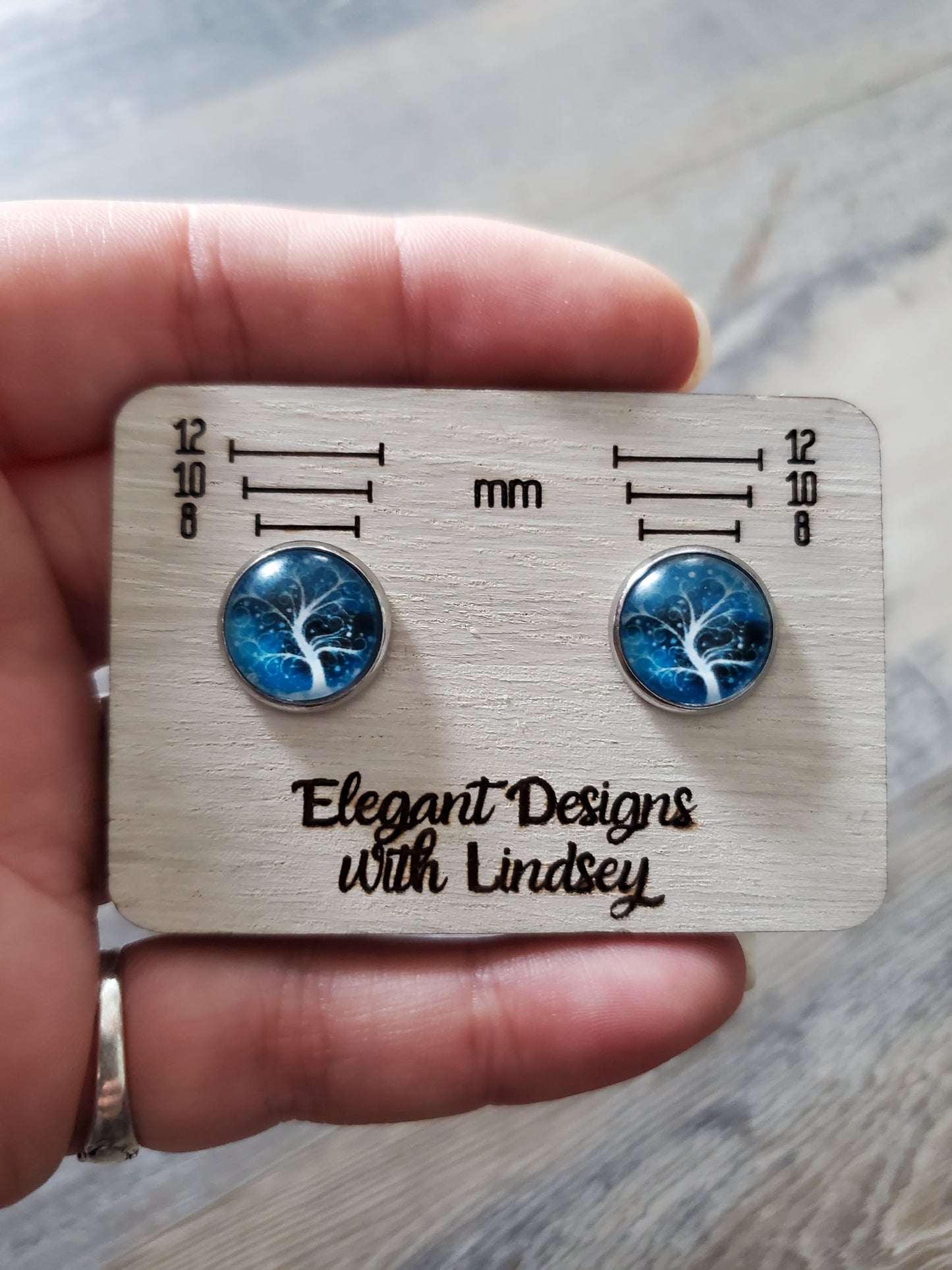 Glass Tree Stud Earrings (Blue tones)