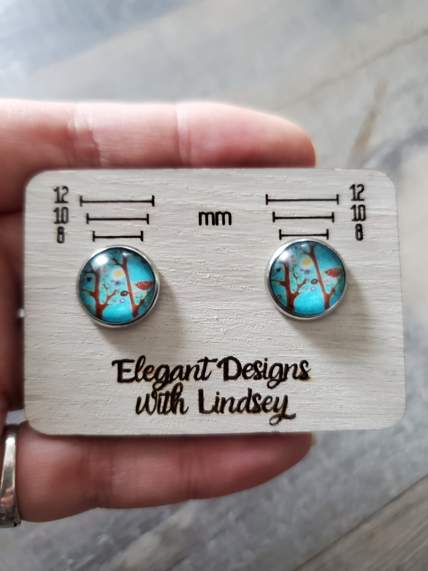 Glass Tree Stud Earrings (Blue tones)