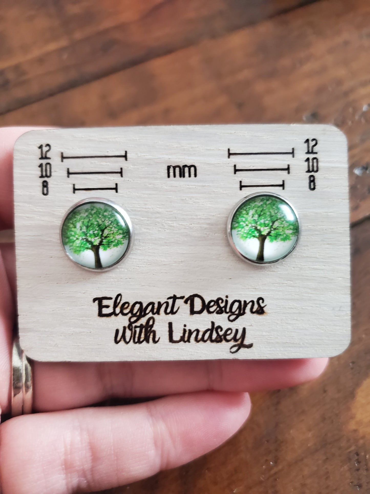 Glass Tree Stud Earrings (Green tones)