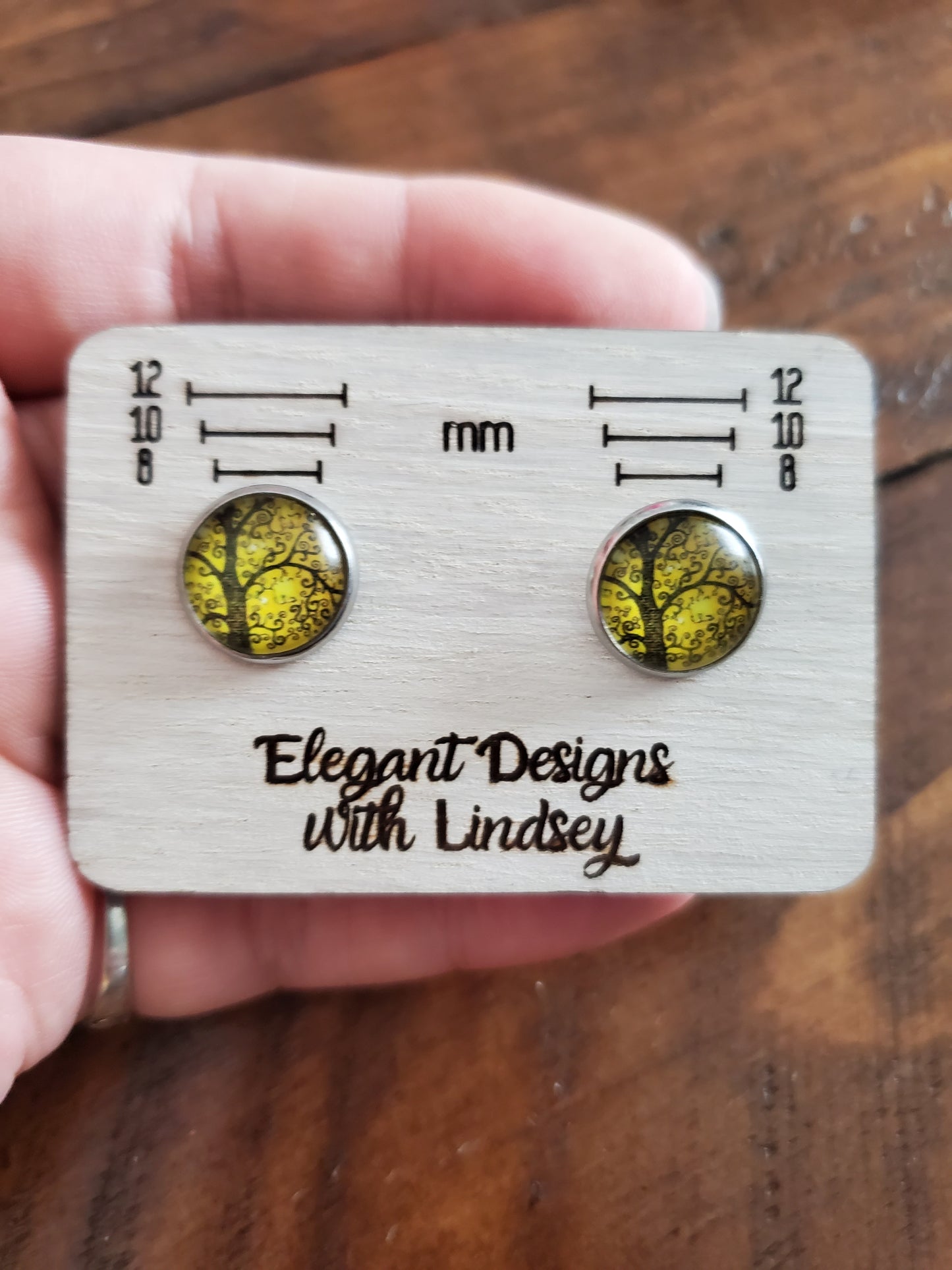 Glass Tree Stud Earrings (Green tones)