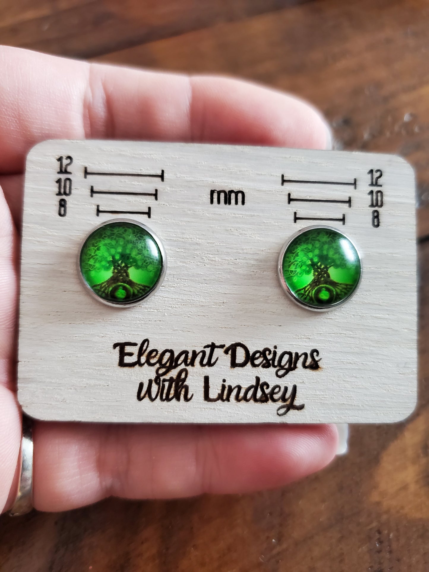 Glass Tree Stud Earrings (Green tones)