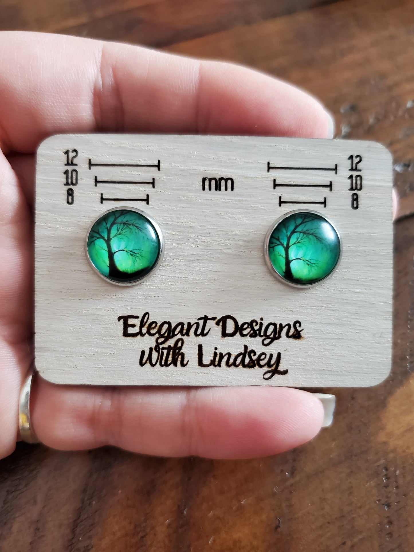 Glass Tree Stud Earrings (Green tones)