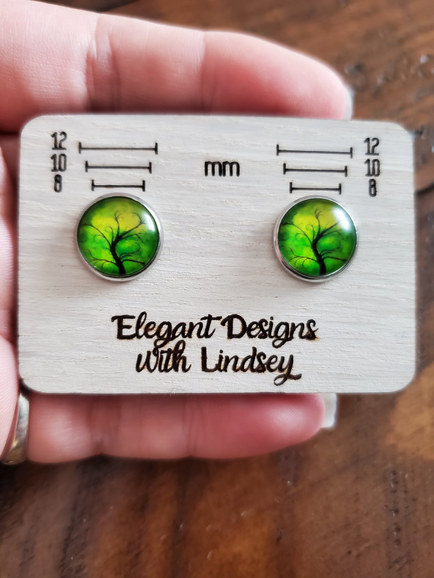 Glass Tree Stud Earrings (Green tones)