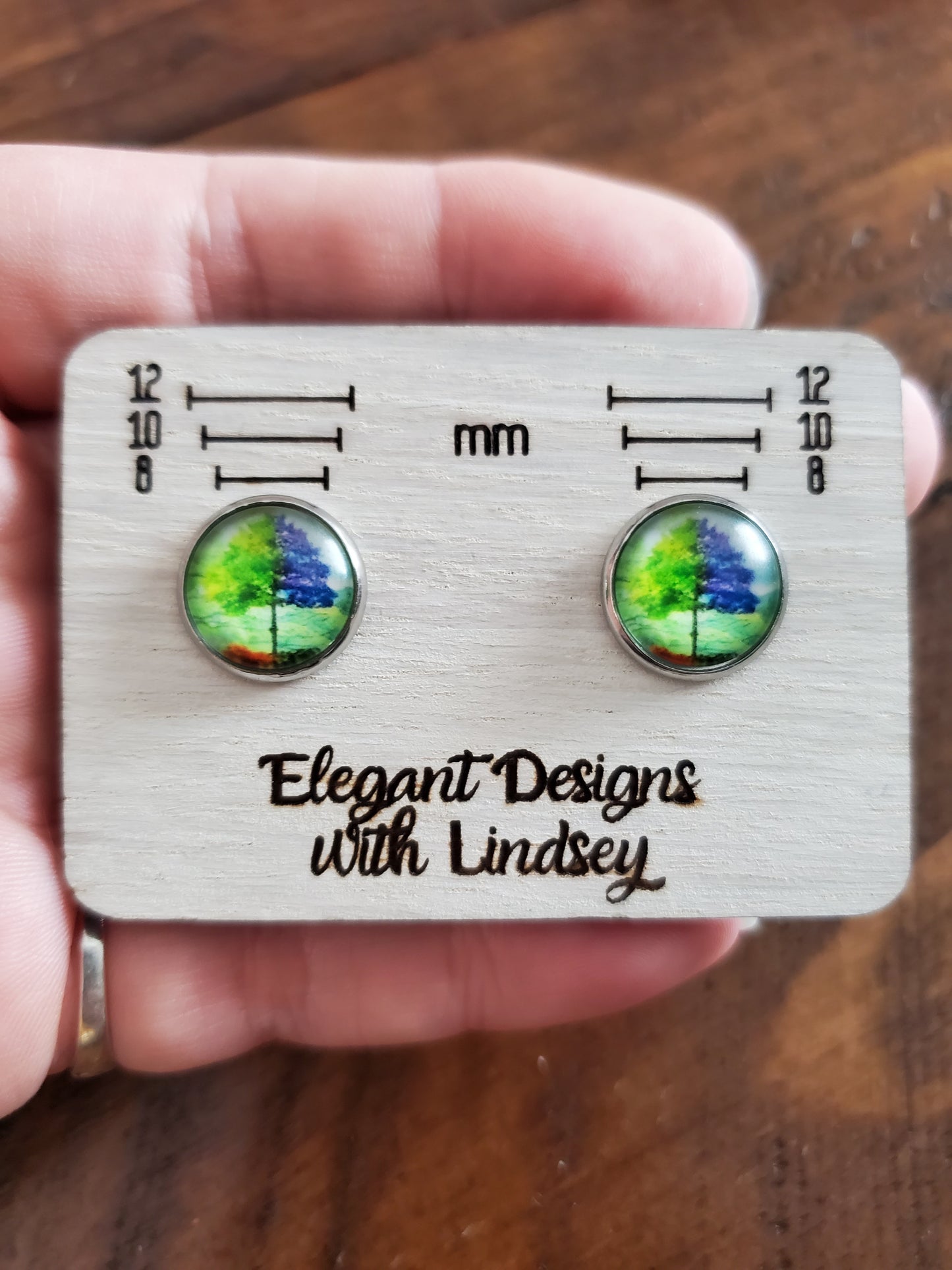 Glass Tree Stud Earrings (Green tones)