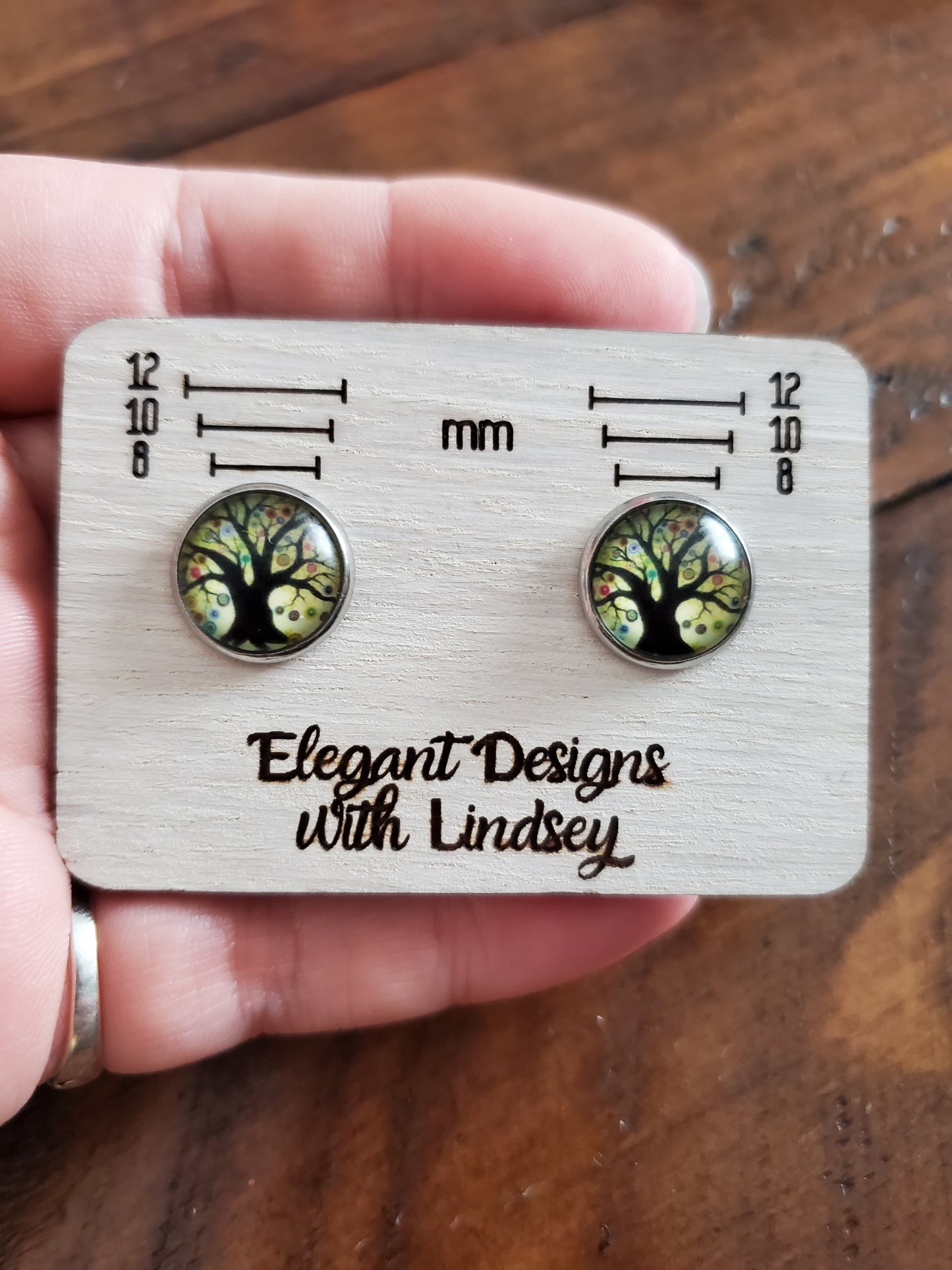 Glass Tree Stud Earrings (Green tones)