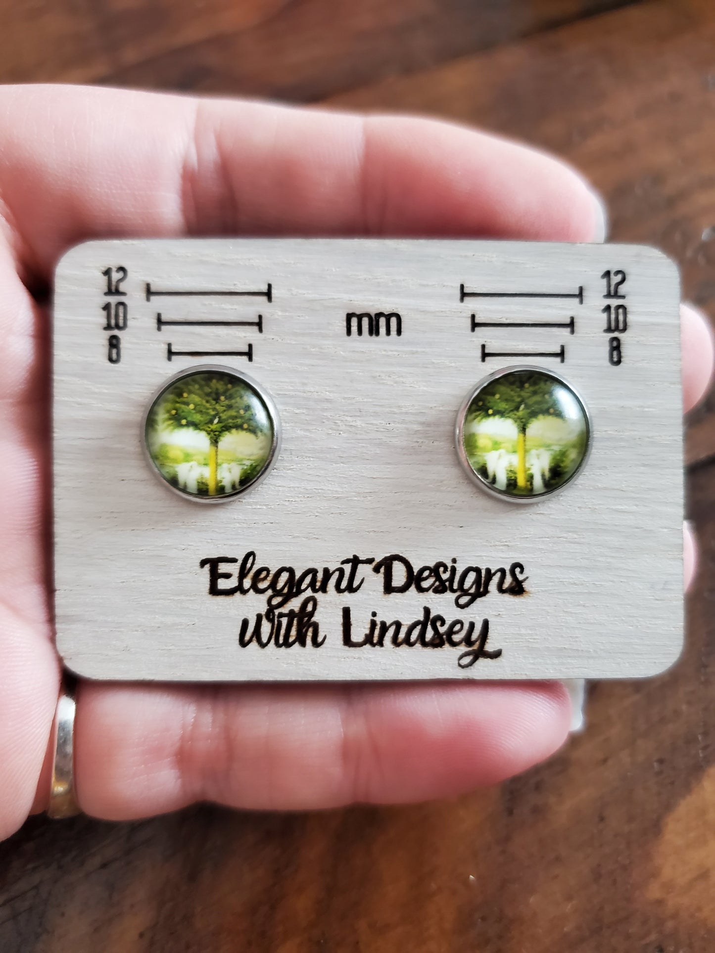 Glass Tree Stud Earrings (Green tones)