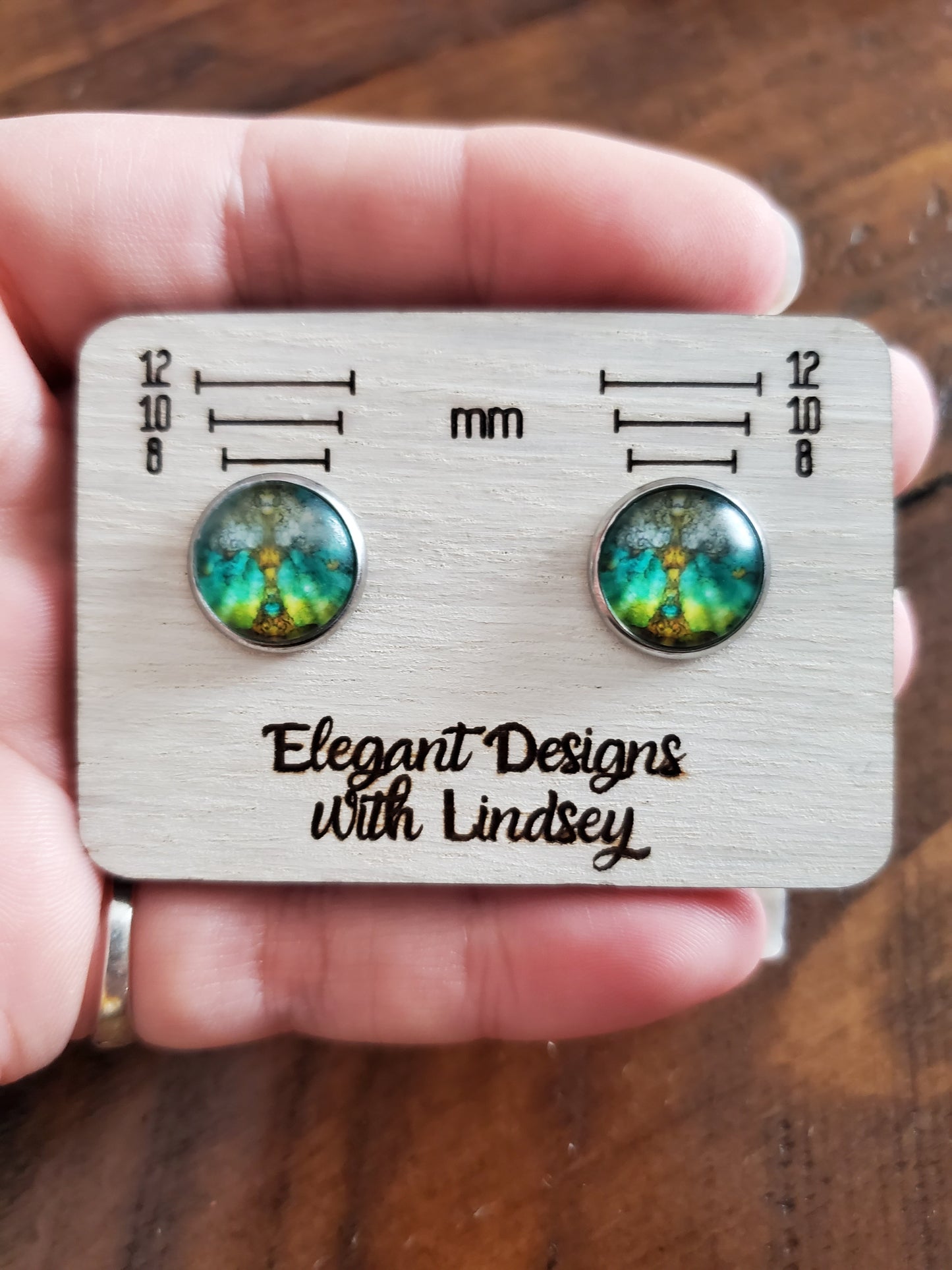 Glass Tree Stud Earrings (Green tones)