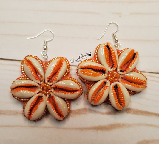 Orange flower shell earrings