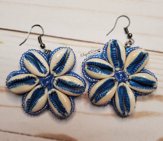 Dark Blue flower shell earrings