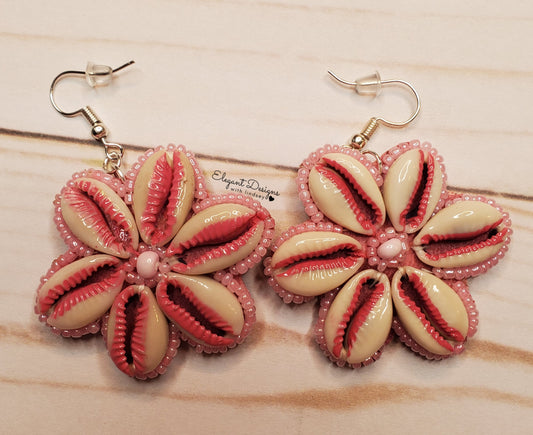 Pink flower shell earrings