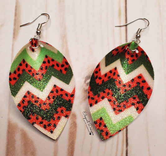 Watermelon zig zag Faux leather earrings