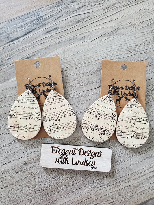 Sheet Music Wood Earrings