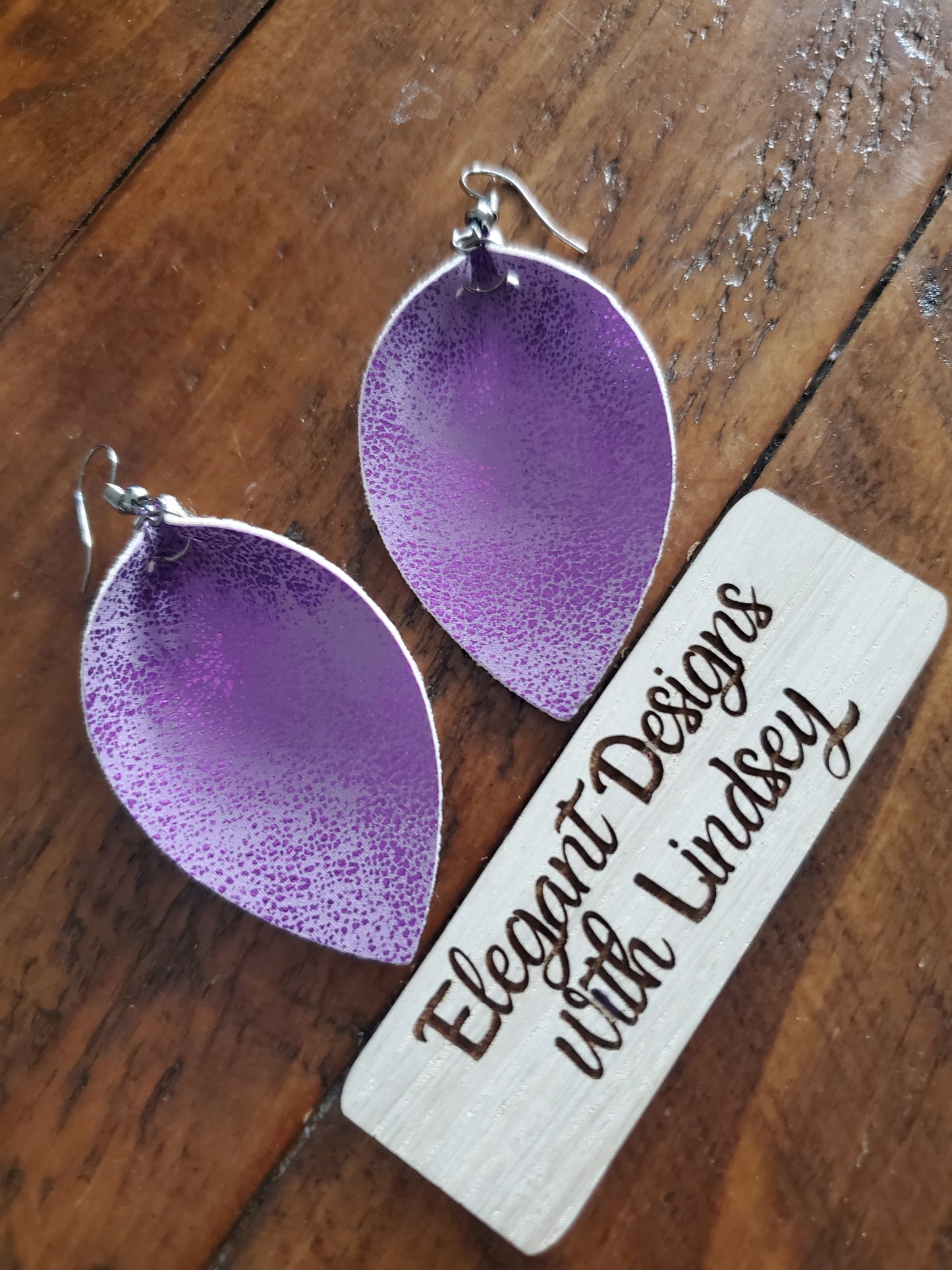 Purple metallic pebble Faux leather earrings