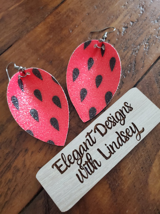 Watermelon sparkly Faux leather earrings