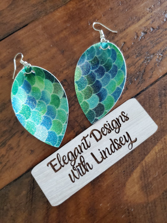 Blue/green mermaid Faux leather earrings