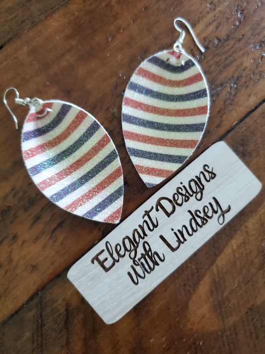 Red/White/Blue stripe Faux leather earrings