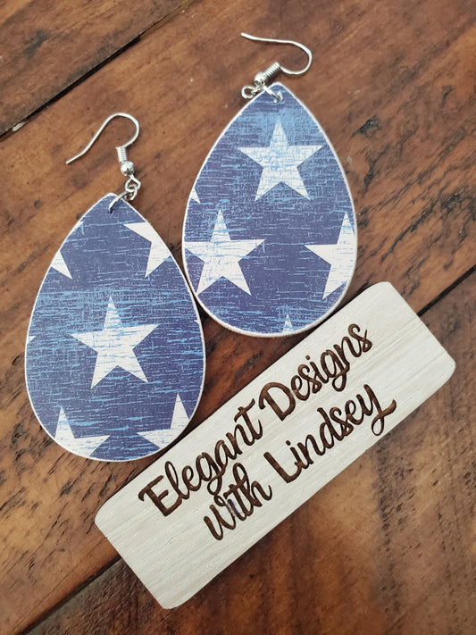 Patriotic Star Wood Earrings