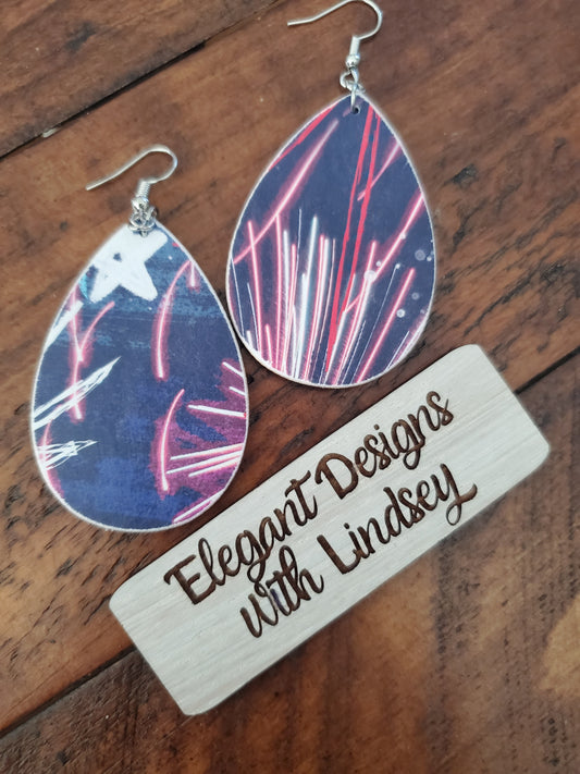 Fireworks Wood Earrings