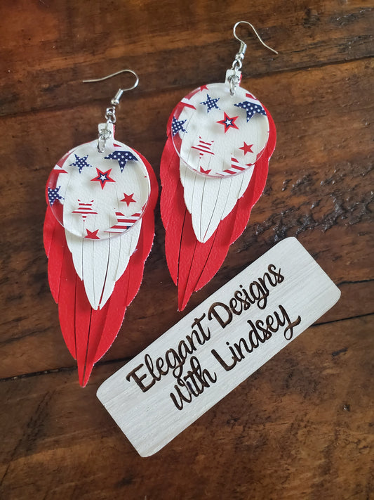 Patriotic faux feather with Star Acrylic earrings