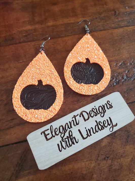 Pumpkin cut-out teardrop faux leather earrings