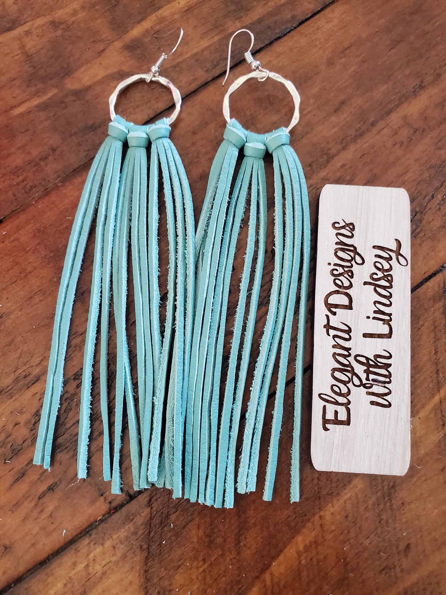 Hoop fringe genuine leather earrings