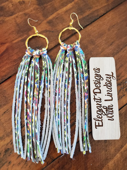 Hoop fringe genuine leather earrings