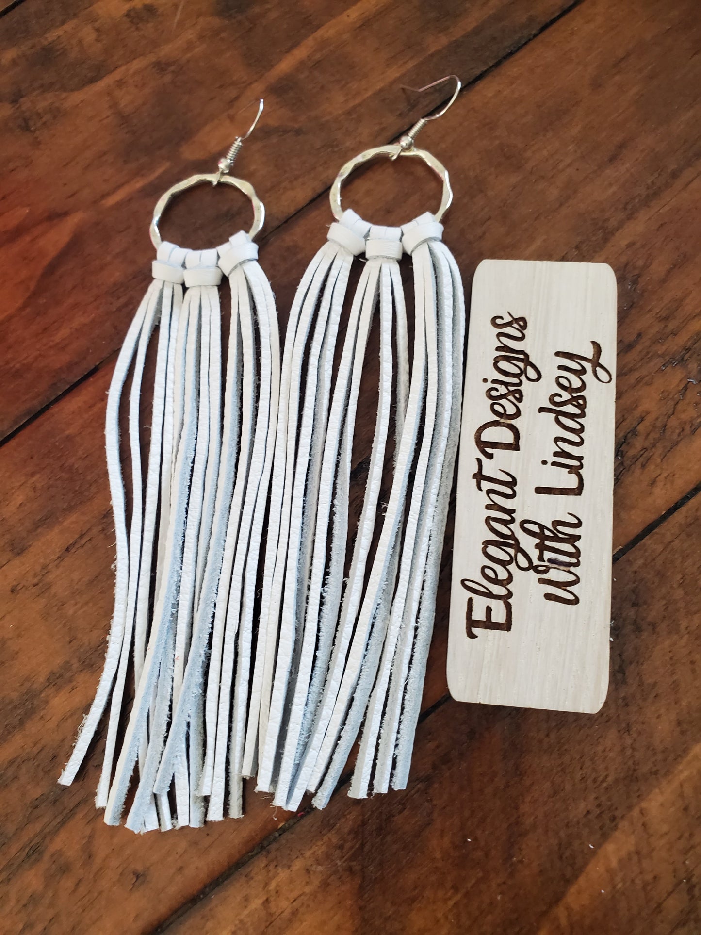 Hoop fringe genuine leather earrings