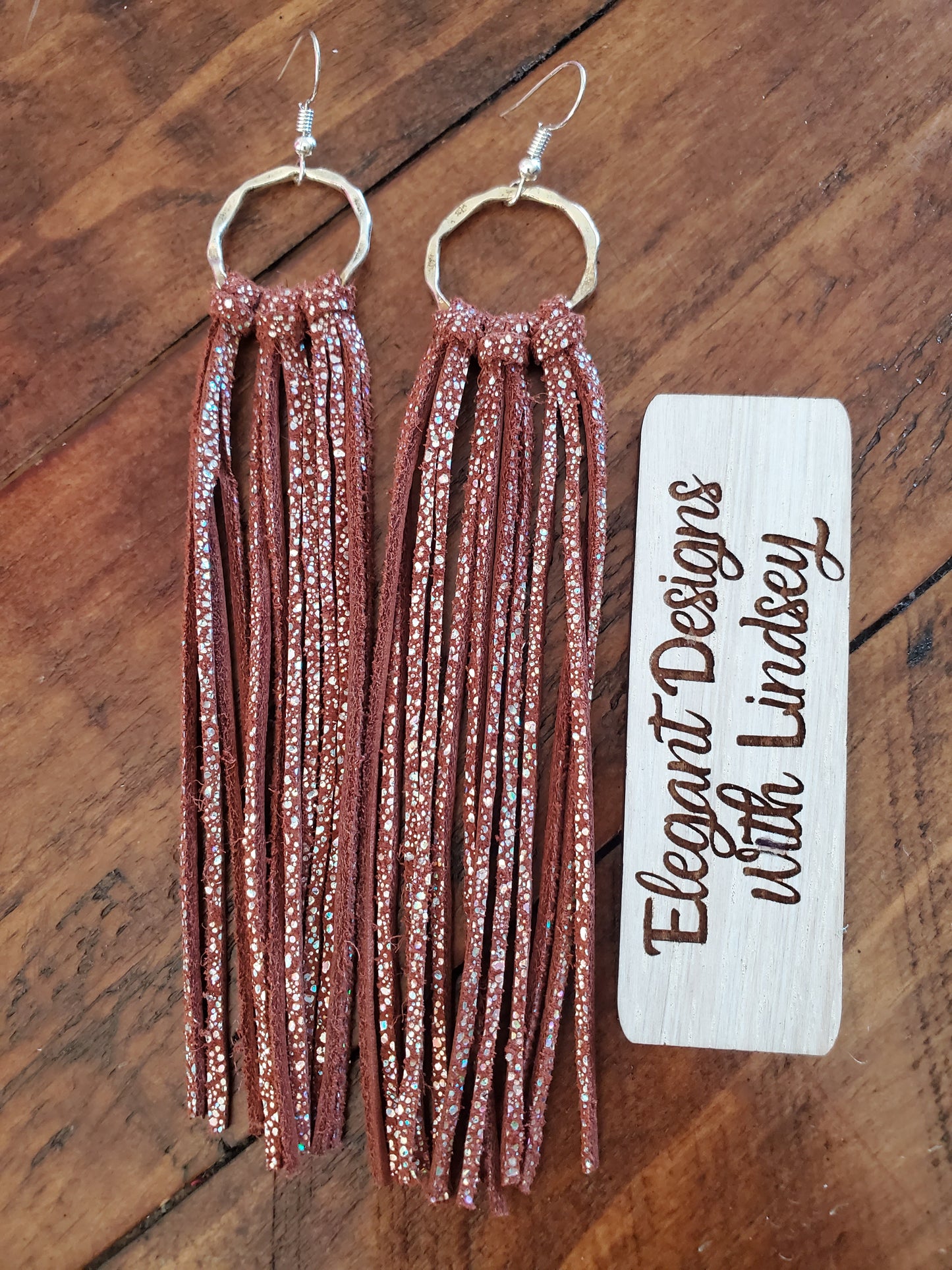 Hoop fringe genuine leather earrings