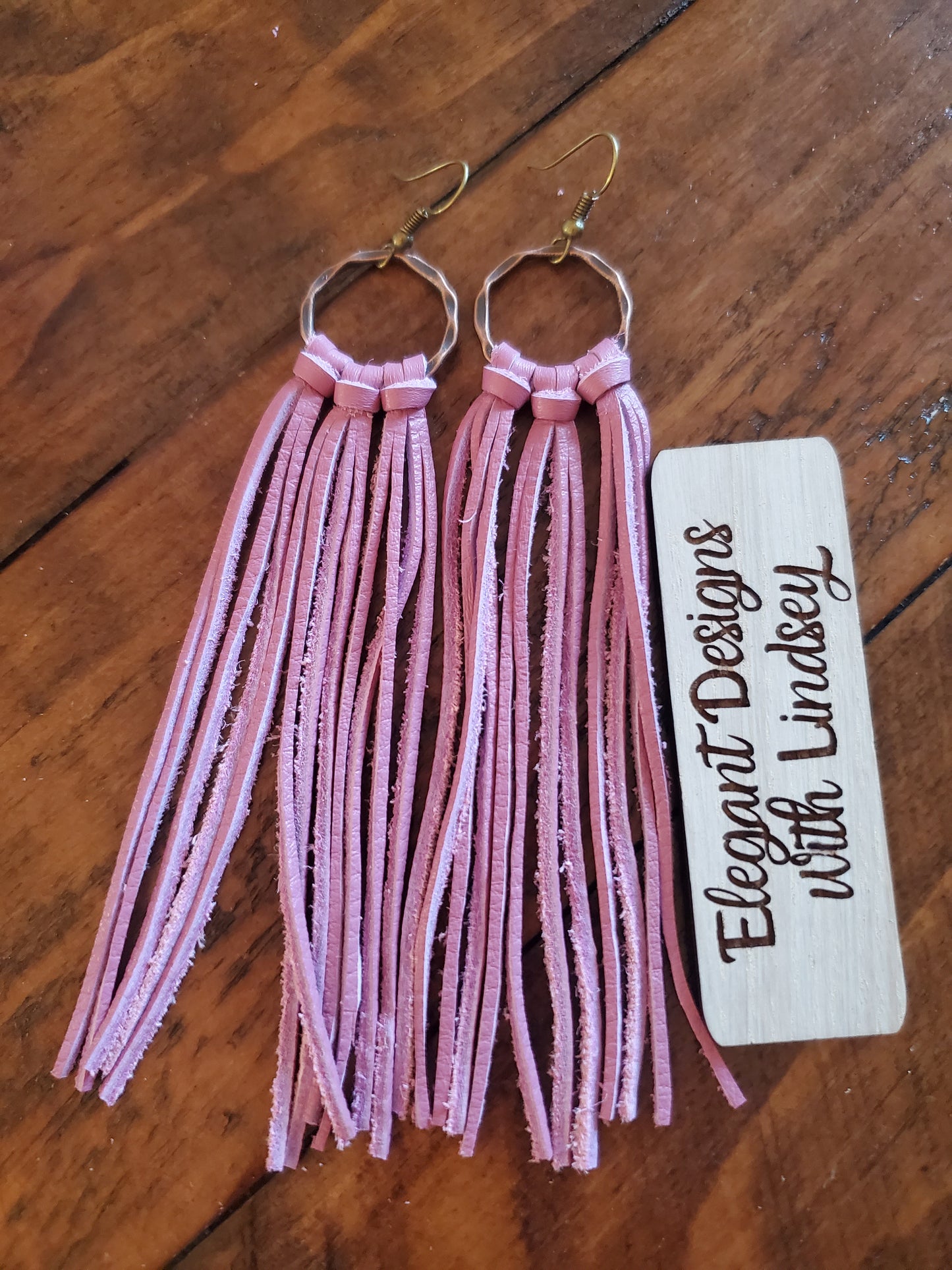 Hoop fringe genuine leather earrings