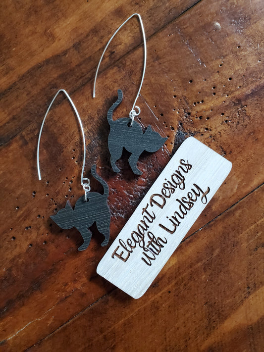 Black cat Wood Earrings