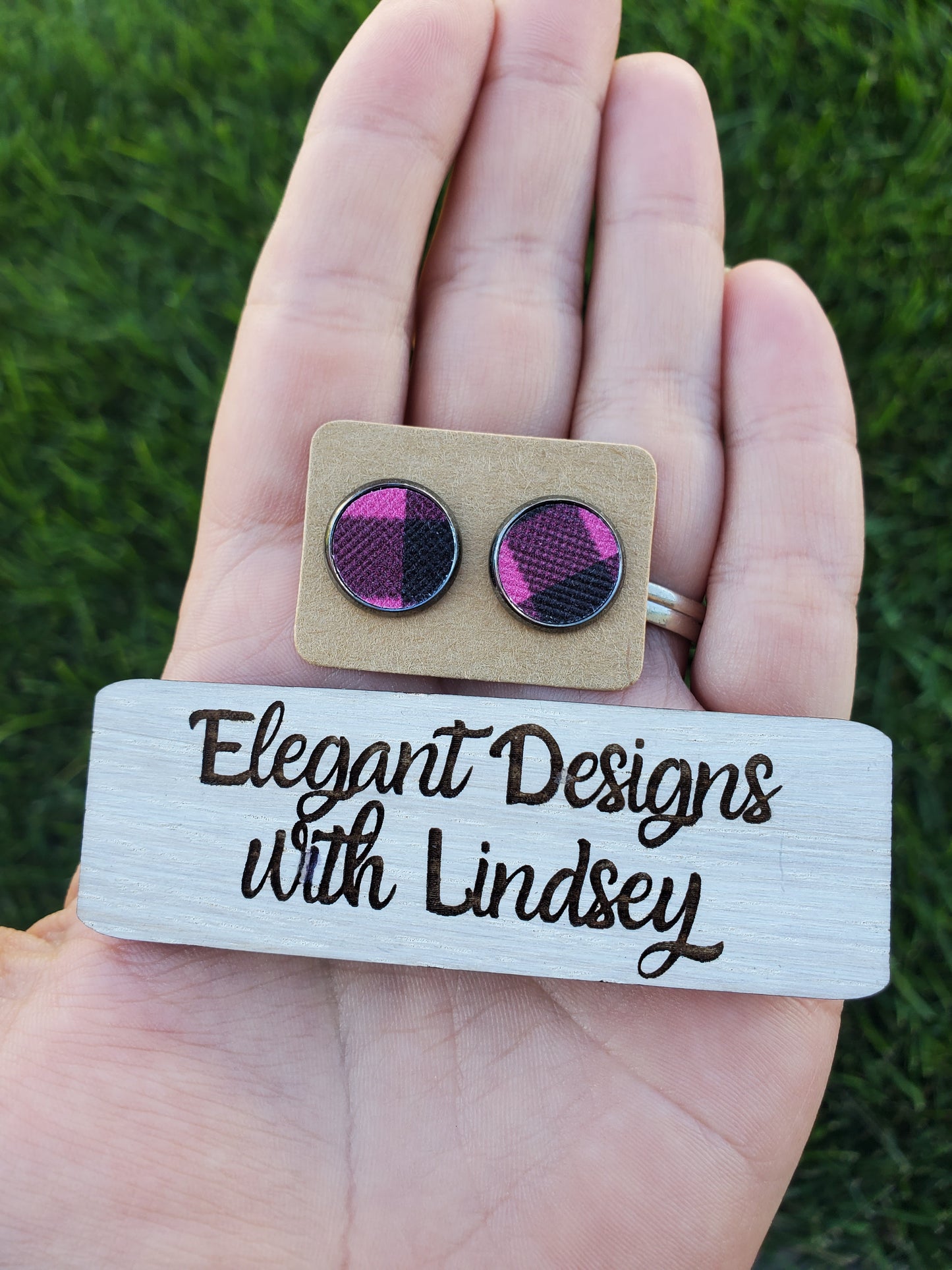 Pink plaid Stud Earrings