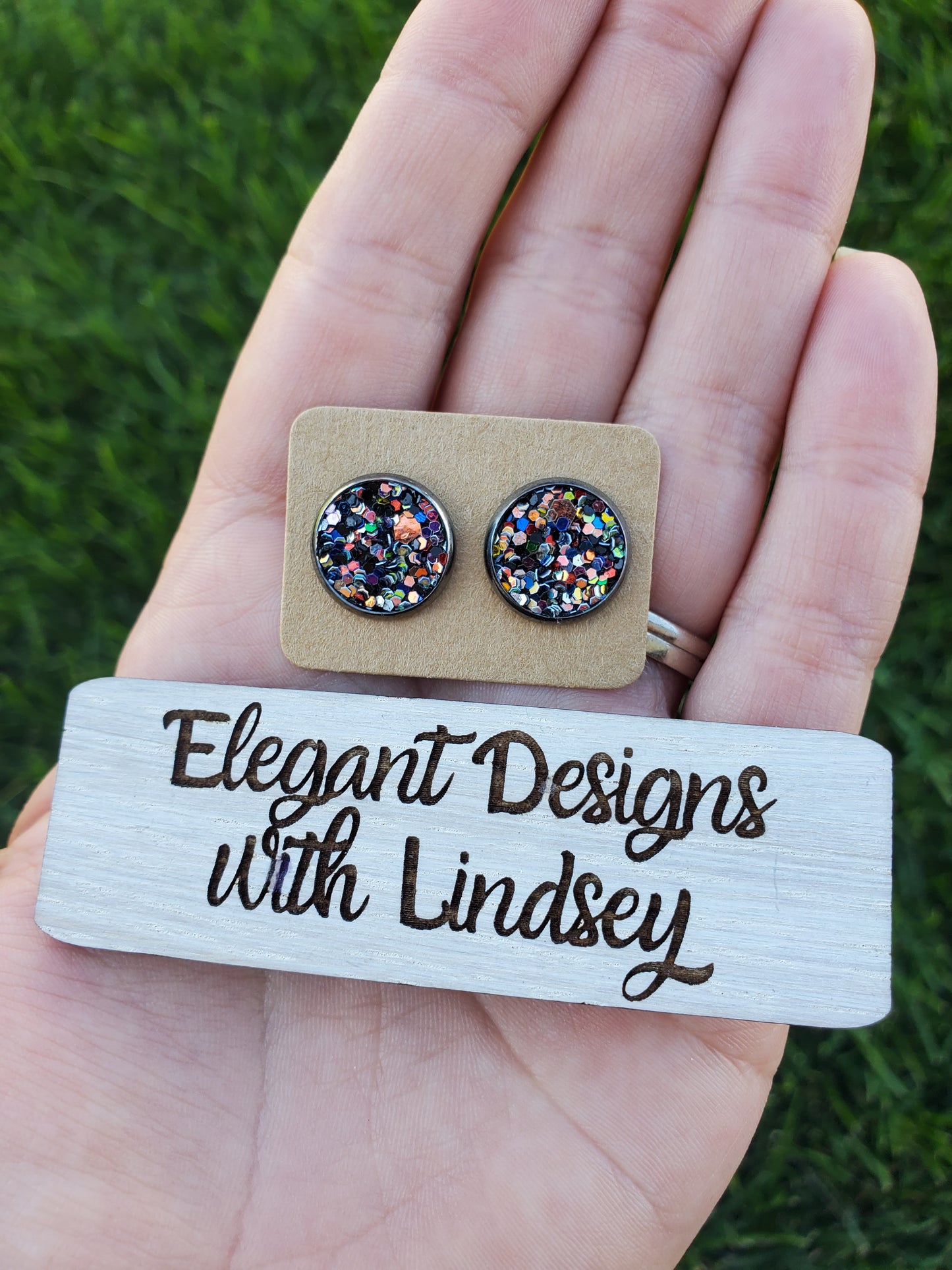 Black multi-color glitter Stud Earrings