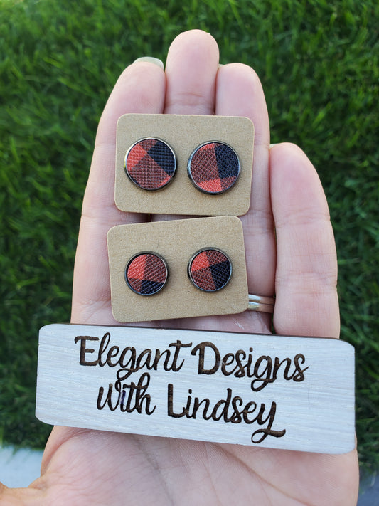 Red Buffalo plaid Stud Earrings