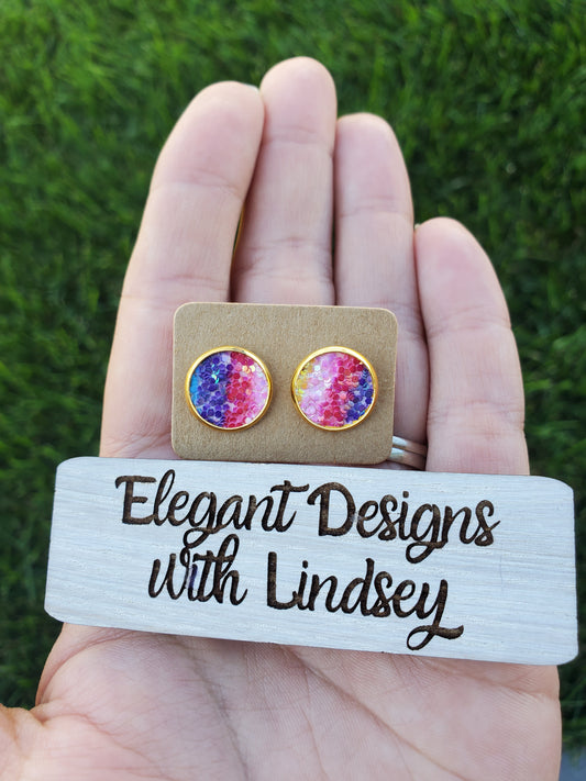 Rainbow glitter Stud Earrings