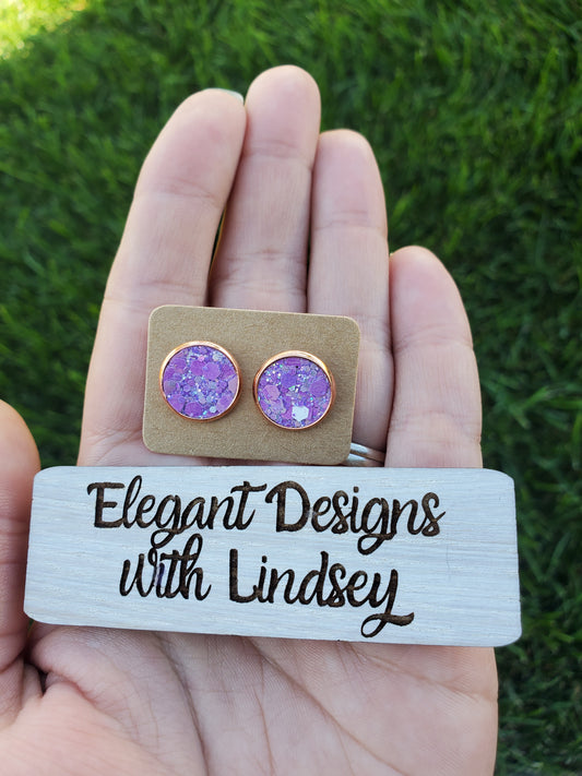 Purple glitter Stud Earrings