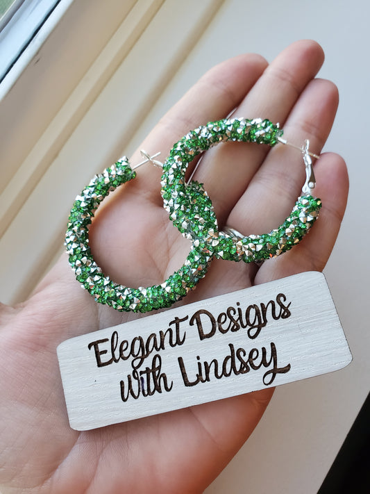 Dark Green chunky rhinestone hoop earrings