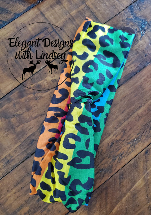 Infinity rainbow striped cheetah headband